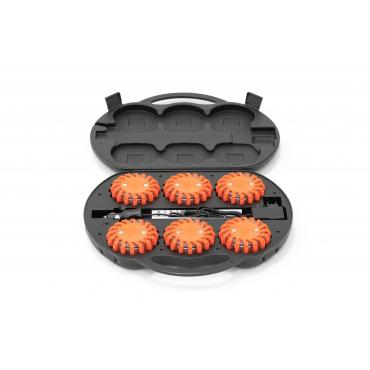 Vue de la valise de 6 balises flash led magnétiques rechargeables - Orange